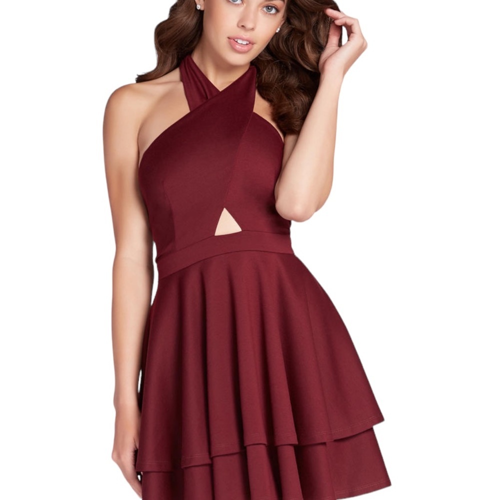 Kayla I Hillier For ALYCE Burgundy Halter Flare‎ Dress SZ L